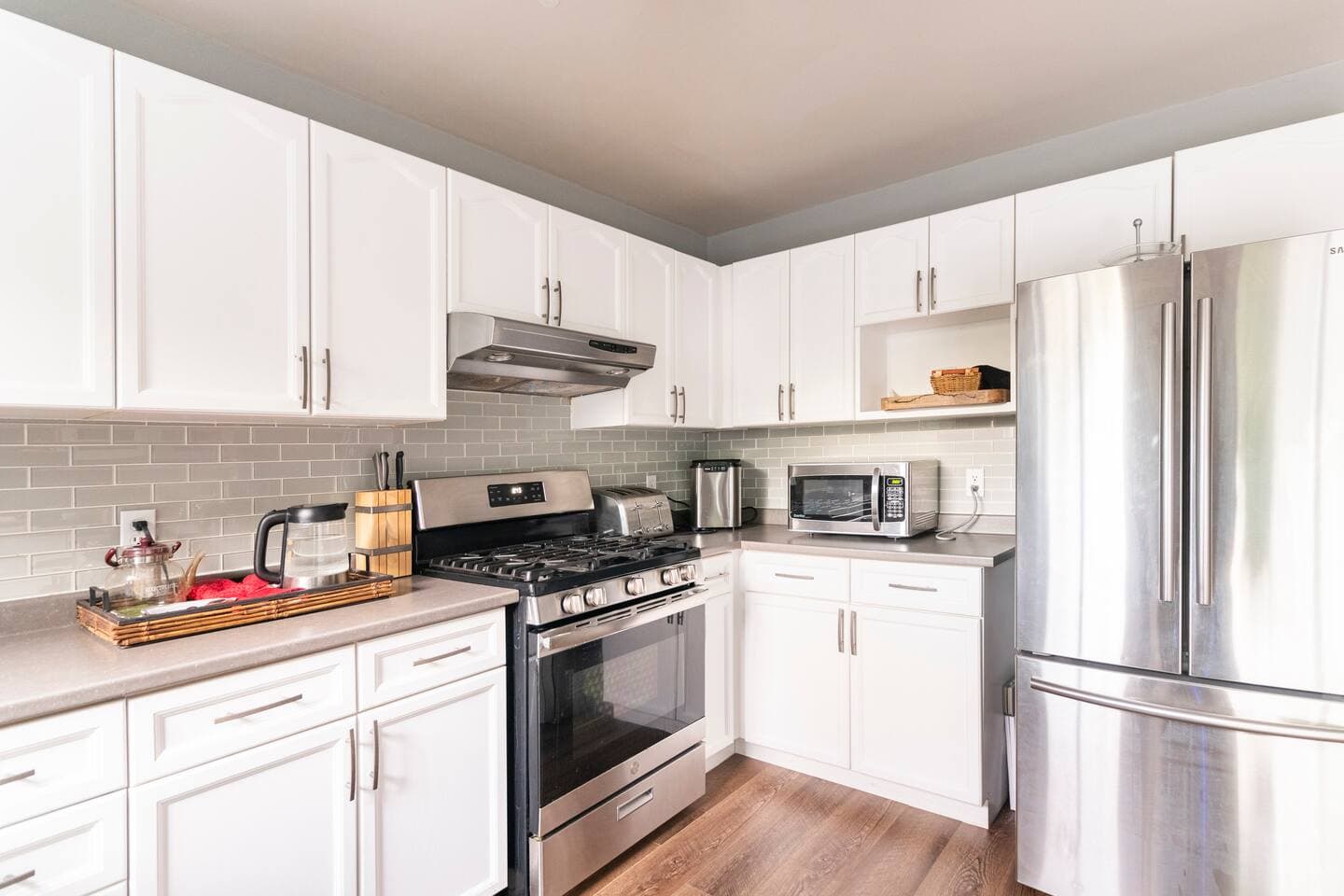 Fully equipped kitchen with stainless steel appliances